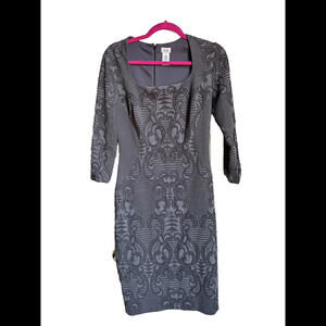 👗⚫️🩶Cache Dress Women Sz M Gray On Gray Geometric Sheath Scoop Neck 3/4 Sleeve
